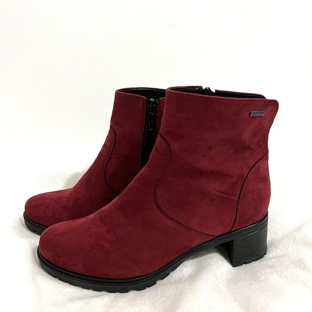 Ara Roselle Ankle Boots Size UK 4.5 US 7 Red High Soft Block Heel Gore Tex Suede